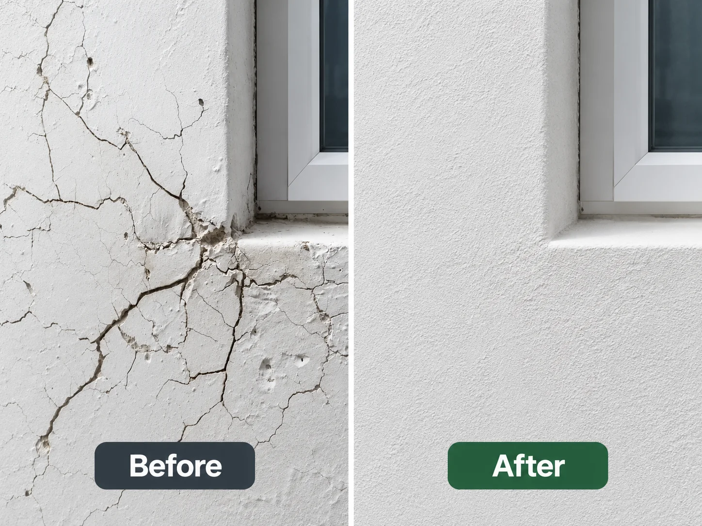 Wall and plaster repair before and after